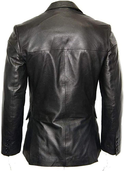 Classic Fit Black Lambskin Real Lambskin Leather Sports Coat for Men - Lightweight Real Leather Black Casual Overcoat for Men - MNCLeather