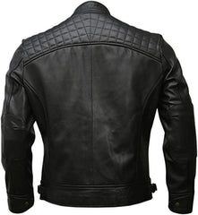 Men's High Quality Cafe Racer Motorcycle Quilted Black Genuine Leather Jacket for Men - Black Vegan Leather Jacket for Men - MNCLeather